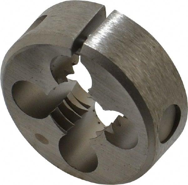 Irwin Hanson - 7/16-14 UNC Thread, 1" Outside Diam Carbon Steel Round Die - 3/8" Thick, Left Hand Thread, Adjustable - Exact Tooling