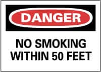 NMC - "Danger - No Smoking Within 50 Feet", 14" Long x 20" Wide, Pressure-Sensitive Vinyl Safety Sign - Rectangle, 0.004" Thick, Use for Accident Prevention - Exact Tooling