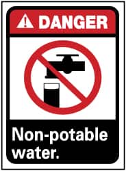 NMC - "Danger - Non-Potable Water", 14" Long x 10" Wide, Pressure-Sensitive Vinyl Safety Sign - Rectangle, 0.004" Thick, Use for Restroom, Janitorial & Housekeeping - Exact Tooling