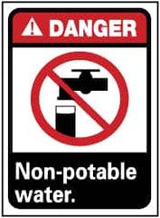 NMC - "Danger - Non-Potable Water", 14" Long x 10" Wide, Pressure-Sensitive Vinyl Safety Sign - Rectangle, 0.004" Thick, Use for Restroom, Janitorial & Housekeeping - Exact Tooling