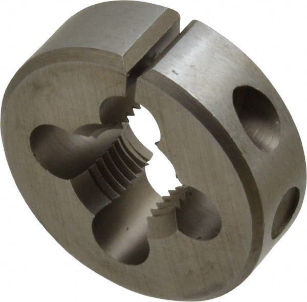 Irwin Hanson - 9/16-18 UNF Thread, 1-1/2" Outside Diam Carbon Steel Round Die - 1/2" Thick, Left Hand Thread, Adjustable - Exact Tooling