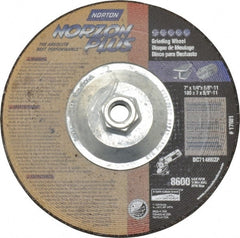 Norton - 24 Grit, 7" Wheel Diam, 1/4" Wheel Thickness, Type 27 Depressed Center Wheel - Ceramic, 8,600 Max RPM, Compatible with Angle Grinder - Exact Tooling