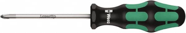 Wera - #0, 7-1/8" OAL, Standard Phillips Screwdriver - 4" Blade Length, Round Shank, Ergonomic Handle - Exact Tooling