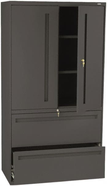 Hon - 36" Wide x 67" High x 19-1/4" Deep, 2 Drawer Lateral File with Lock - Steel, Charcoal - Exact Tooling