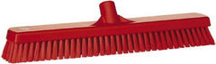 Vikan - 1.8" Bristle Length, Polyester Scrub Brush - 18" Long x 2-1/2" Wide Head, 19" OAL, European Threaded Handle, Red, Polypropylene Block - Exact Tooling
