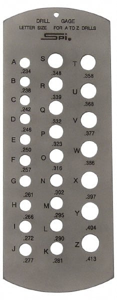 SPI - A Letter to Z Letter Hole Size Drill Gage - 6 Inch Long, 2-1/2 Inch Wide, 26 Holes - Exact Tooling