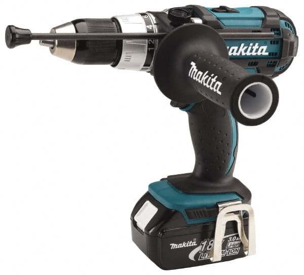 Makita - 18 Volt 1/2" Keyless Chuck Cordless Hammer Drill - 0 to 30,000 BPM, 0 to 400 & 0 to 1,700 RPM, Reversible, Pistol Grip Handle - Exact Tooling