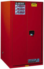 Justrite - 2 Door, 5 Shelf, Red Steel Standard Safety Cabinet for Flammable and Combustible Liquids - 65" High x 34" Wide x 34" Deep, Manual Closing Door, 3 Point Key Lock, 96 Gal Capacity - Exact Tooling