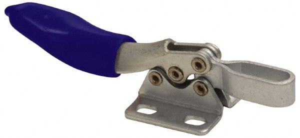 Gibraltar - 60 Lb Holding Capacity, Horizontal Handle, Manual Hold Down Toggle Clamp - 80° Handle Movement, 90° Bar Opening, U-Bar, Flanged Base, Stainless Steel - Exact Tooling