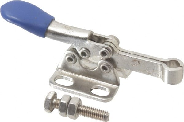 Gibraltar - 75 Lb Holding Capacity, Horizontal Handle, Manual Hold Down Toggle Clamp - 82° Handle Movement, 94° Bar Opening, Solid Bar, Flanged Base, Electro-Plated Zinc, Stainless Steel - Exact Tooling