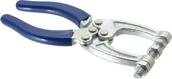 Gibraltar - 350 Lb Load Capacity, 1.77" Throat Depth, 6.03" OAL, Carbon Steel, C Style Plier Clamp - M8x1.5 Spindle, 2.86" Open Throat Height, Blue Handle - Exact Tooling