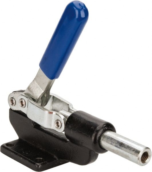 Gibraltar - 800 Lb Load Capacity, Flanged Base, Carbon Steel, Standard Straight Line Action Clamp - 4 Mounting Holes, 0.38" Mounting Hole Diam, 0.62" Plunger Diam, Whale Tail Handle - Exact Tooling