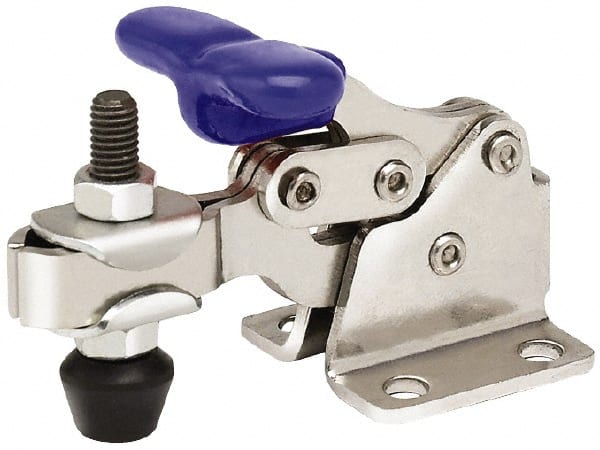Gibraltar - 150 Lb Holding Capacity, Horizontal Handle, Manual Hold Down Toggle Clamp - 175° Handle Movement, 92° Bar Opening, U-Bar, Flanged Base, Stainless Steel - Exact Tooling