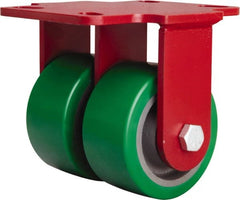 Hamilton - 4" Diam x 2" Wide x 5-5/8" OAH Top Plate Mount Rigid Caster - Polyurethane Mold onto Cast Iron Center, 1,500 Lb Capacity, Sealed Precision Ball Bearing, 4-1/2 x 6-1/2" Plate - Exact Tooling