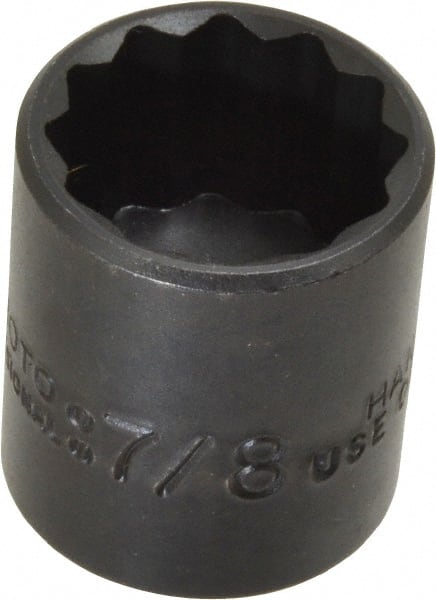 Proto - 7/8", 3/8" Drive, Standard Hand Socket - 12 Points, 1-7/16" OAL, Alloy Steel, Black Finish - Exact Tooling
