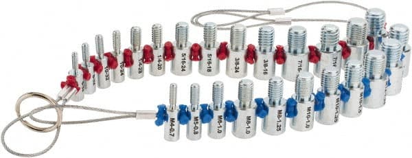 Value Collection - 11 (Metric), 14 (Inch) Leaf, 0.7 to 1.75mm Pitch Range, 13 to 32 TPI Range, Screw Pitch Gage - Exact Tooling