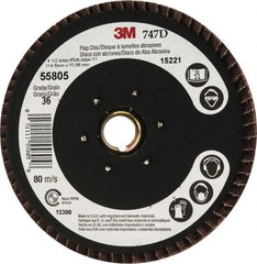 3M - 36 Grit, 4-1/2" Disc Diam, 5/8-11 Center Hole, Type 27 Ceramic Flap Disc - 13,300 Max RPM, Cloth Backing, Arbor Attaching System, Coated - Exact Tooling