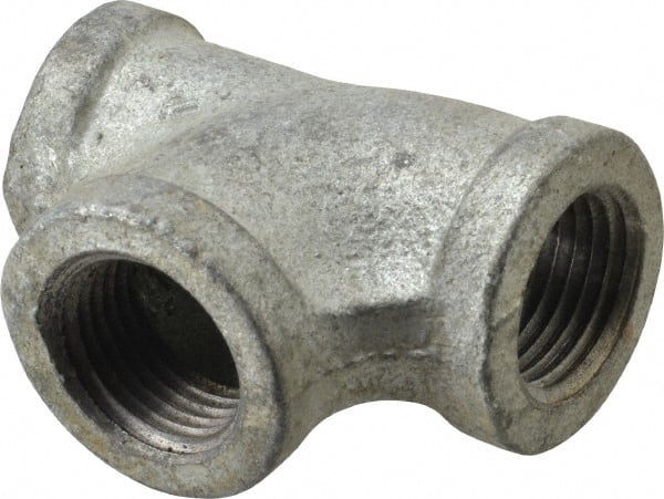 Made in USA - Class 150, 1/2 x 3/8 x 1/2" Galvanized Pipe Reducing Tee - Threaded, Malleable Iron - Exact Tooling
