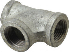 Made in USA - Class 150, 1/2 x 3/8 x 1/2" Galvanized Pipe Reducing Tee - Threaded, Malleable Iron - Exact Tooling