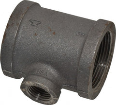 Made in USA - Size 1-1/2 x 1-1/2 x 1/2", Class 150, Malleable Iron Black Pipe Reducing Tee - 300 psi, Threaded End Connection - Exact Tooling