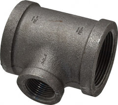 Made in USA - Size 1-1/2 x 1-1/2 x 3/4", Class 150, Malleable Iron Black Pipe Reducing Tee - 300 psi, Threaded End Connection - Exact Tooling