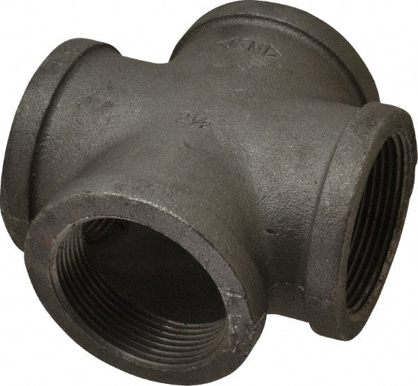 Made in USA - Size 2-1/2", Class 150, Malleable Iron Black Pipe Cross - 300 psi, Threaded End Connection - Exact Tooling