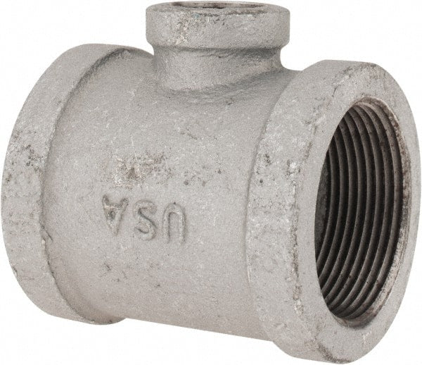 Made in USA - Class 150, 1-1/2 x 1-1/2 x 1/2" Galvanized Pipe Reducing Tee - Threaded, Malleable Iron - Exact Tooling