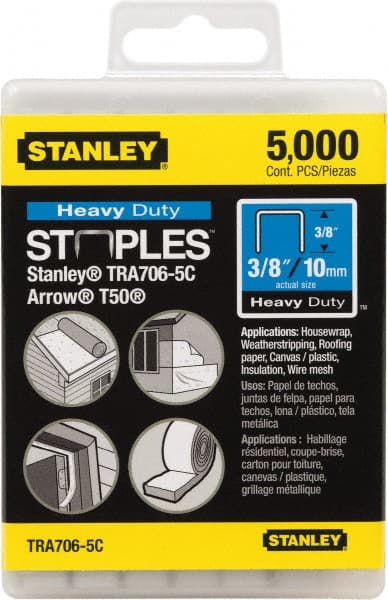 Stanley - 27/64" Wide Galvanized Steel Heavy Duty Power Crown Staples - 3/8" Leg Length - Exact Tooling