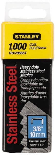 Stanley - 27/64" Wide Stainless Steel Narrow Crown Staples - 3/8" Leg Length - Exact Tooling