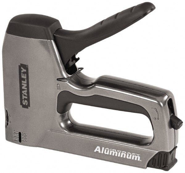 Stanley - Manual Brad Nailer/Staple Gun - 1/4, 5/16, 3/8, 1/2, 9/16, 1/2, 5/8, 9/16" Staples, Silver, Aluminum - Exact Tooling