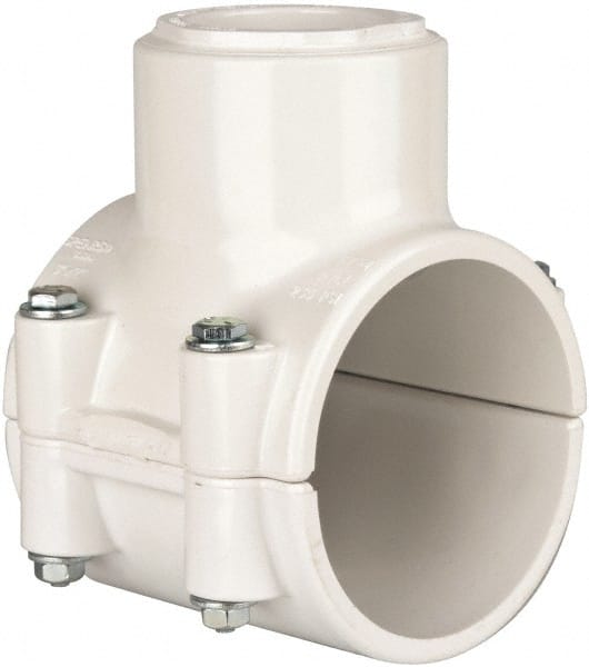 Value Collection - 3 x 1-1/2" PVC Plastic Pipe Clamp On Saddle with EPDM O-Ring - Schedule 40, Pipe O.D. x Soc End Connections - Exact Tooling