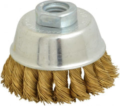 Value Collection - 2-3/4" Diam, 5/8-11 Threaded Arbor, Brass Fill Cup Brush - 0.02 Wire Diam, 3/4" Trim Length, 12,500 Max RPM - Exact Tooling