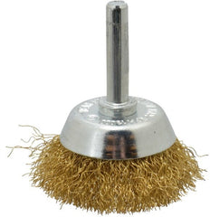 Value Collection - 1-3/4" Diam, 1/4" Shank Diam, Brass Fill Cup Brush - 0.008 Wire Diam, 9/16" Trim Length, 13,000 Max RPM - Exact Tooling