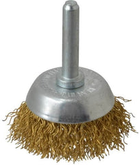Value Collection - 1-3/4" Diam, 1/4" Shank Diam, Brass Fill Cup Brush - 0.014 Wire Diam, 9/16" Trim Length, 13,000 Max RPM - Exact Tooling