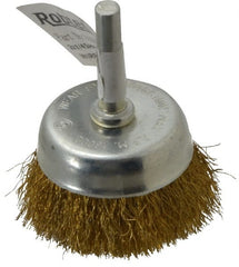 Value Collection - 2" Diam, 1/4" Shank Diam, Brass Fill Cup Brush - 0.008 Wire Diam, 5/8" Trim Length, 13,000 Max RPM - Exact Tooling