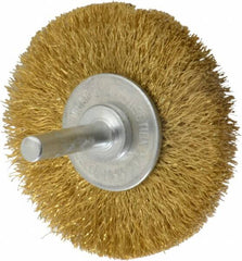 Value Collection - 2-1/2" OD, 1/4" Shank Diam, Crimped Brass Wheel Brush - 3/8" Face Width, 1/2" Trim Length, 0.008" Filament Diam, 20,000 RPM - Exact Tooling