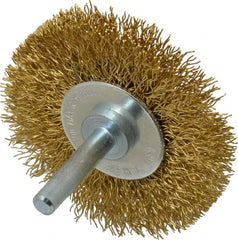 Value Collection - 2-1/2" OD, 1/4" Shank Diam, Crimped Brass Wheel Brush - 3/8" Face Width, 1/2" Trim Length, 0.012" Filament Diam, 20,000 RPM - Exact Tooling