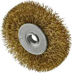 Value Collection - 2-1/2" OD, 1/4" Shank Diam, Crimped Brass Wheel Brush - 3/8" Face Width, 1/2" Trim Length, 0.014" Filament Diam, 20,000 RPM - Exact Tooling