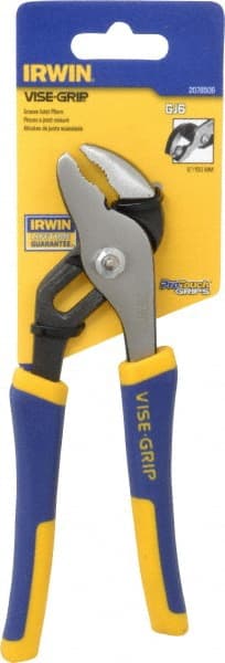 Irwin - 6" OAL, 1" Max Capacity, 4 Position Groove Joint Tongue & Groove Pliers - Serrated Pipe Straight Jaws, Curved Head, ProTouch Handles - Exact Tooling