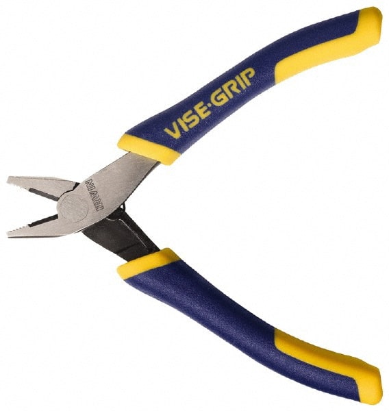 Irwin - 4-3/4" OAL, 5/8" Jaw Length x 7/32" Jaw Width, Side Cutting Linesman's Pliers - Standard Jaw, Flat Nose Head, ProTouch Handles - Exact Tooling