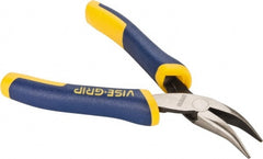 Irwin - 5" OAL, 1-1/8" Jaw Length x 1/4" Jaw Width, Long Nose Side Cutting Bent Nose Pliers - Serrated Jaw, Standard Head, ProTouch Handles, with Spring - Exact Tooling