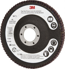 3M - 60 Grit, 4-1/2" Disc Diam, 7/8" Center Hole, Type 27 Ceramic Flap Disc - 13,300 Max RPM, Cloth Backing, Arbor Attaching System, Coated - Exact Tooling