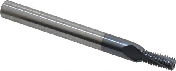Carmex - 1/4-28 UNF, 0.197" Cutting Diam, 3 Flute, Solid Carbide Helical Flute Thread Mill - Internal Thread, 0.44" LOC, 2-1/2" OAL, 1/4" Shank Diam - Exact Tooling