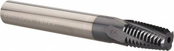 Carmex - 1/4-18 to 3/8-18 NPT, 3/8" Cutting Diam, 4 Flute, Solid Carbide Helical Flute Thread Mill - Internal/External Thread, 0.64" LOC, 3" OAL, 3/8" Shank Diam - Exact Tooling