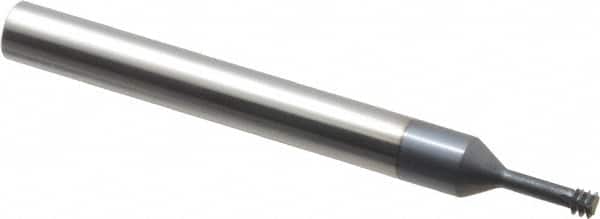 Carmex - #8-32 UNC, 0.126" Cutting Diam, 3 Flute, Solid Carbide Helical Flute Thread Mill - Internal Thread, 0.37" LOC, 2-1/2" OAL, 1/4" Shank Diam - Exact Tooling
