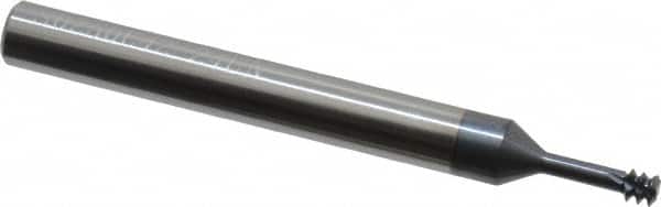 Carmex - #10-24, #12-24 UNC, 0.138" Cutting Diam, 3 Flute, Solid Carbide Helical Flute Thread Mill - Internal Thread, 0.42" LOC, 2-1/2" OAL, 1/4" Shank Diam - Exact Tooling