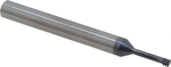 Carmex - M4x0.70 Metric Coarse, 0.122" Cutting Diam, 3 Flute, Solid Carbide Helical Flute Thread Mill - Internal Thread, 0.49" LOC, 2-1/2" OAL, 1/4" Shank Diam - Exact Tooling