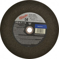Milwaukee Tool - 12" 36 Grit Aluminum Oxide Cutoff Wheel - 3/32" Thick, 1" Arbor, 5,095 Max RPM, Use with Angle Grinders - Exact Tooling