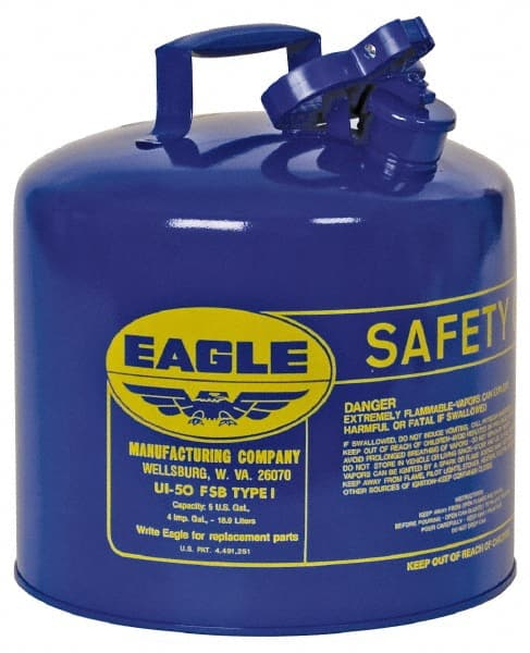 Eagle - 5 Gal Galvanized Steel Type I Safety Can - 13-1/2" High x 12-1/2" Diam, Blue - Exact Tooling