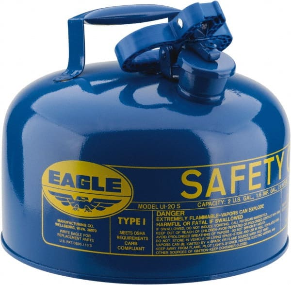 Eagle - 2 Gal Galvanized Steel Type I Safety Can - 9-1/2" High x 11-1/4" Diam, Blue - Exact Tooling